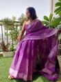 Purple Printed Fancy Cotton Saree