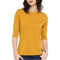 Yellow Polyester Half Sleeve Plain Ladies Round Neck tshirt