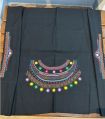 Embroidered pure handloom cotton dark grey blouse fabric