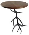 Natural Wood Polished Round Brown antique side table