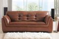 Rectangular Brown leather three seater sofa