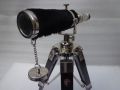 Black Antique Telescope on Wood Tripod