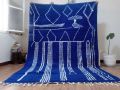 Rectangular beni ourain style handwoven blue wool berber carpets