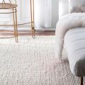 Rectangular Plain hand knitted chunky wool indoor area rugs