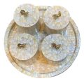 Round Mother of Pearl Tray Set with 4 Jar