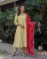 Ladies A-Line Embroidery Kurti Set With Dupatta