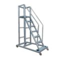 Grey aluminum trolley ladder