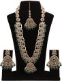 Traditional Mehandi plated Reverse AD Pearl Studded Long Necklaces Set