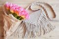 The Top Knott Cotton Macrame White Plain ladies stylish macrame sling bag