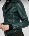 Glamourist Sheep Skin Leather Full Sleeves Plain green ladies leather jacket