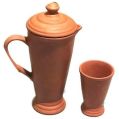 Brown Clay Jug And Glass Set