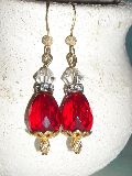 Ruby Czech Glass Teardrop Gold Filled Earrings Red White Gold Earrings