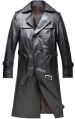 Black Plain Leather Overcoat