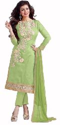 Green Embroidered Chanderi Churidar Suits