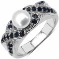Pearl  Blue Sapphire Gemstone Ring With 925 Sterling Silver