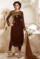 Brown Zari Work Owal Cut Straight Style Suits