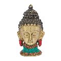 Brass Buddha Head With Stone Work Showpiece