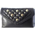 Ladies Leather Black Quilted Pouch