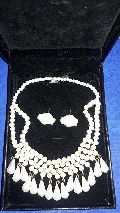 neck choker and earrings white beaded jewellery set