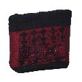 Maroon and Black Embroidered Silk Zipper Pouch