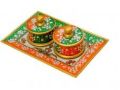 2 Bowl tray set with green and orange color painting
