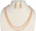 2 Strings Freshwater Pearl Peach Color Necklace Earring Set